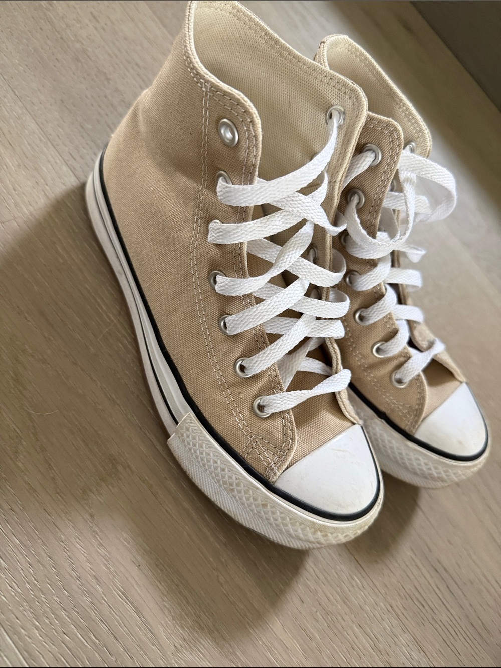 Converse Kids High-Top Canvas Sneakers in Beige with White Laces